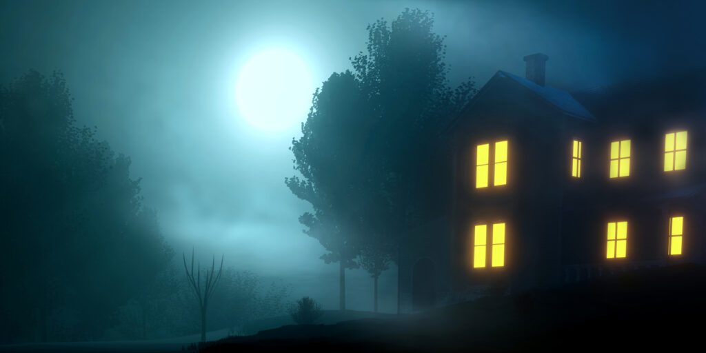 Foggy and creepy old house. 3d illustration